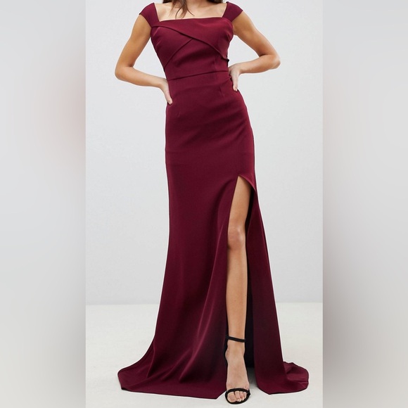 ASOS Yaura Thigh Split Maroon Evening Maxi Dress Gown Size 8 - Picture 10 of 11